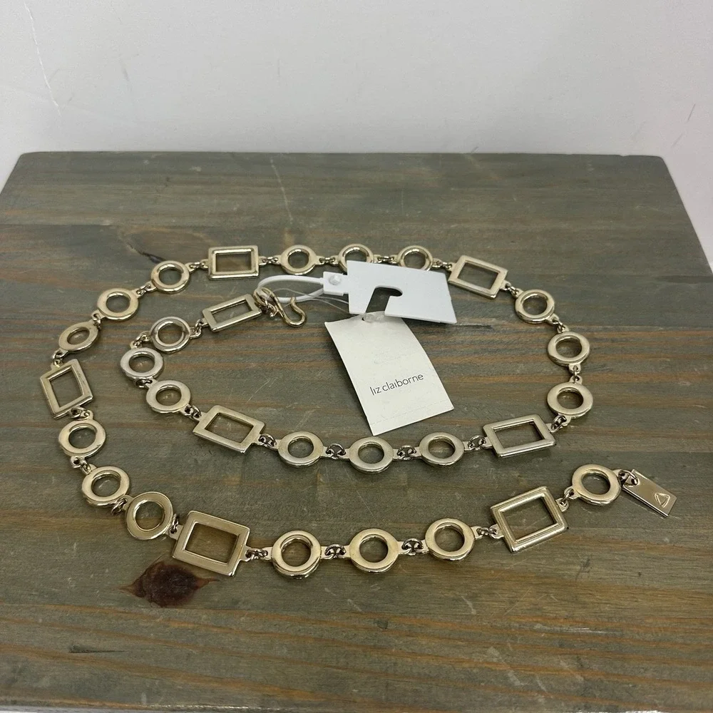 Liz Claiborne Y2K Gold Tone Chain Belt Geometric Links Hip Belt Retro Sz 8 M 34